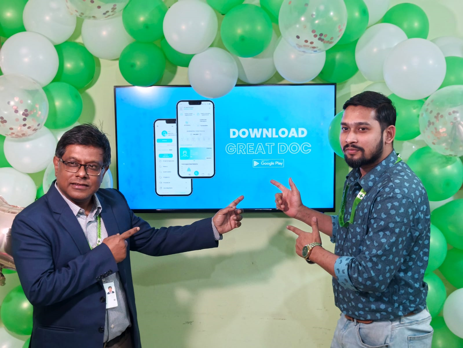 MacroHealthPlus team members presenting the GreatDoc mobile app release